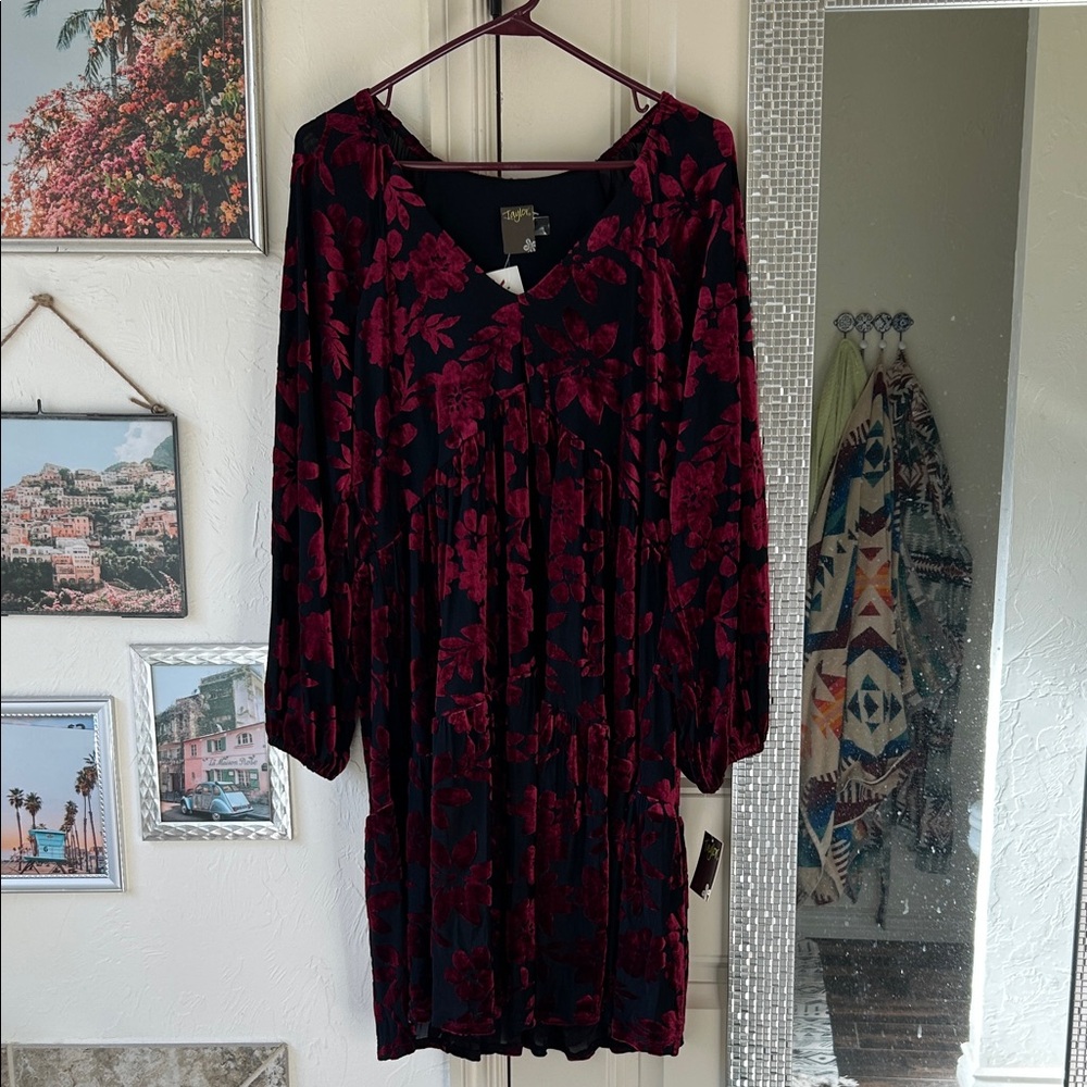 Burgundy and Black Floral Dress